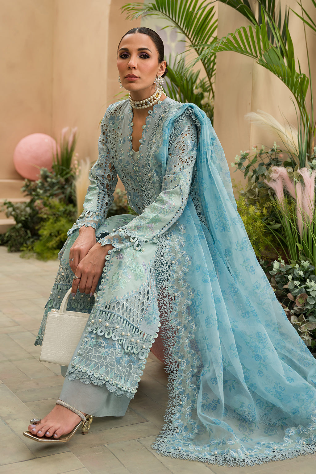 Afrozeh | The Painted Garden Lawn 24 | Serene Sapphire - Designer Dress with Intricate embroidery and embellishments. Shop elegent wedding dress at Maria Faisal.