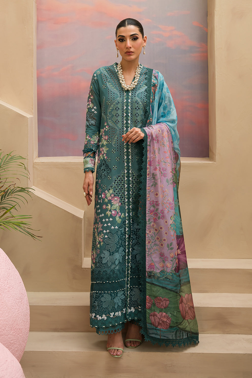Afrozeh | The Painted Garden Lawn 24 | Stellar Sage - Designer Dress with Intricate embroidery and embellishments. Shop elegent wedding dress at Maria Faisal.