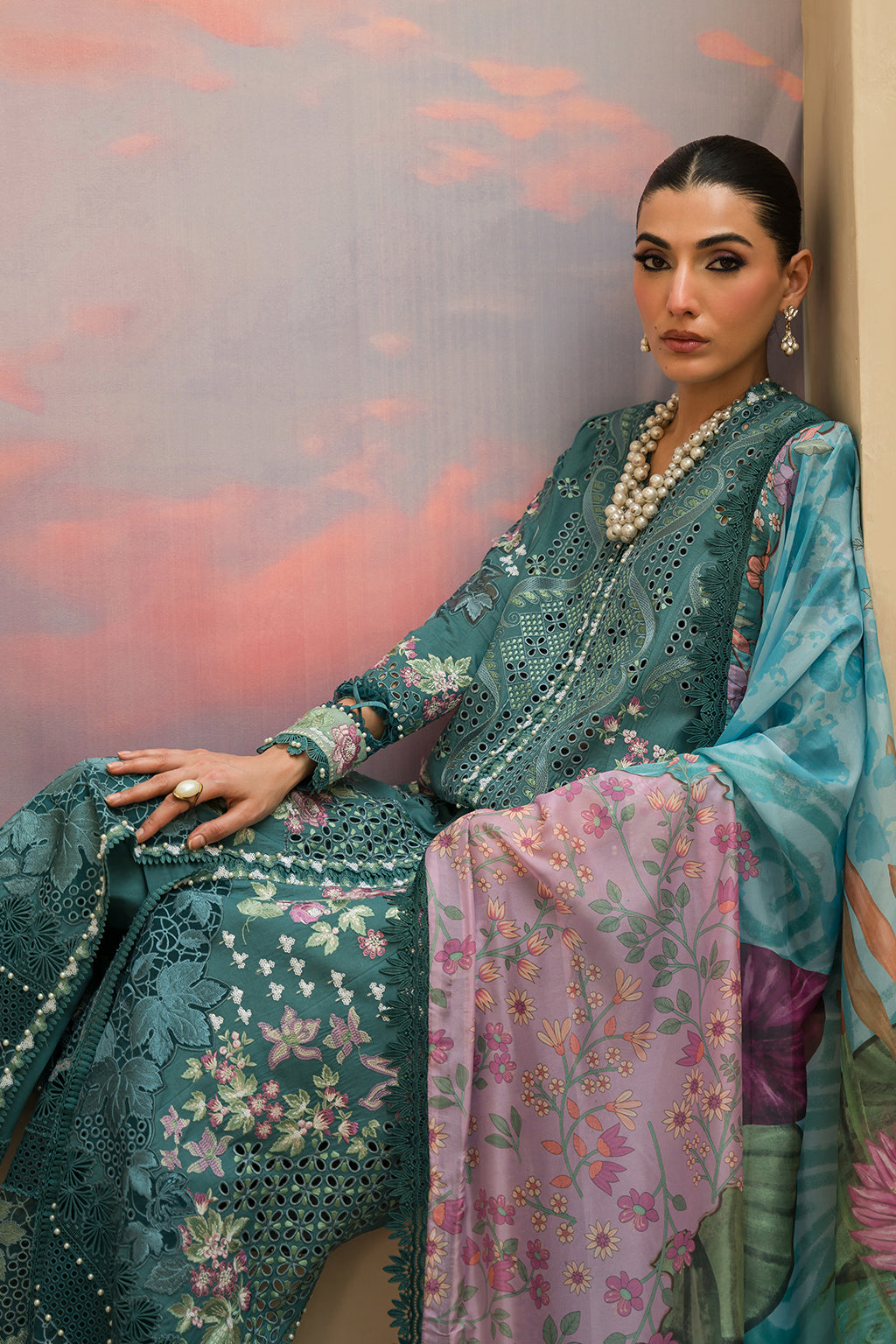 Afrozeh | The Painted Garden Lawn 24 | Stellar Sage - Designer Dress with Intricate embroidery and embellishments. Shop elegent wedding dress at Maria Faisal.