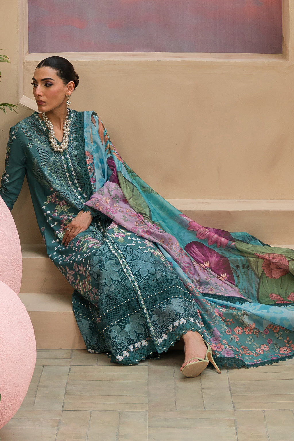 Afrozeh | The Painted Garden Lawn 24 | Stellar Sage - Designer Dress with Intricate embroidery and embellishments. Shop elegent wedding dress at Maria Faisal.