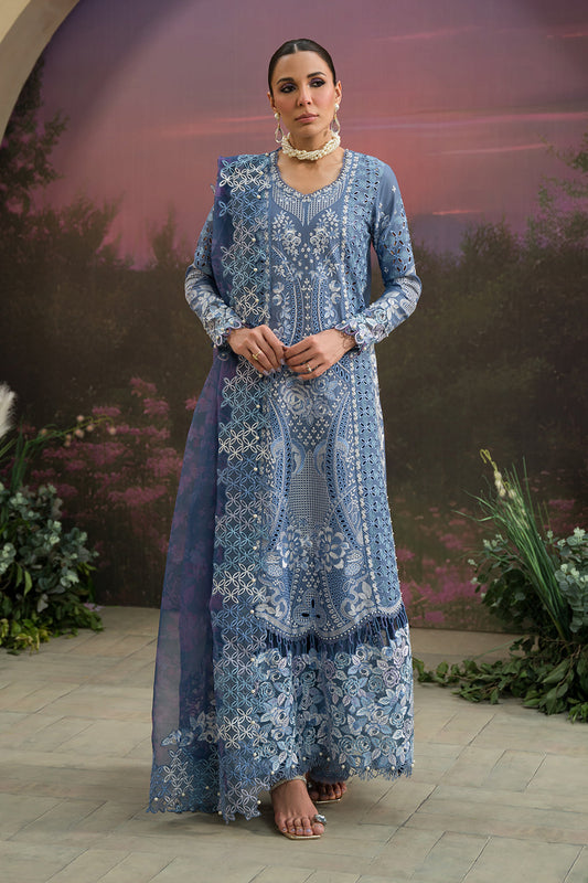 Afrozeh | The Painted Garden Lawn 24 | Indigo Ink - Designer Dress with Intricate embroidery and embellishments. Shop elegent wedding dress at Maria Faisal.