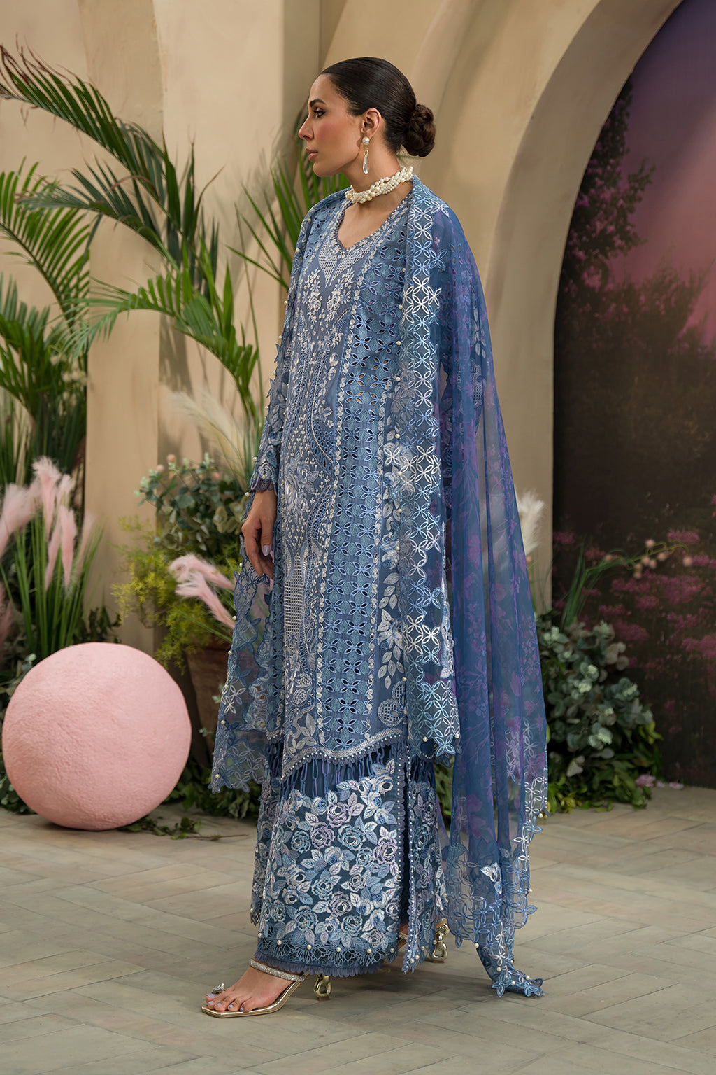 Afrozeh | The Painted Garden Lawn 24 | Indigo Ink - Designer Dress with Intricate embroidery and embellishments. Shop elegent wedding dress at Maria Faisal.