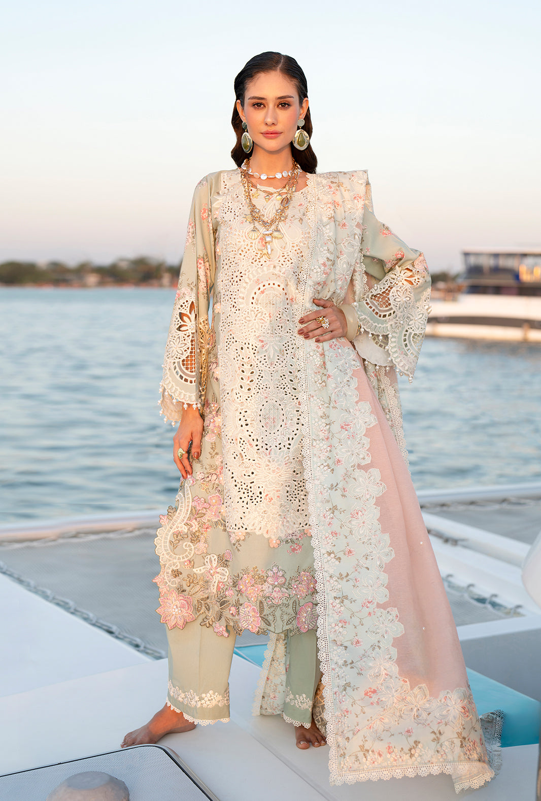 AJR Couture | Evara Luxury Lawn | Fyna - Luxury Dress - available at Maria Faisal in UK and USA.