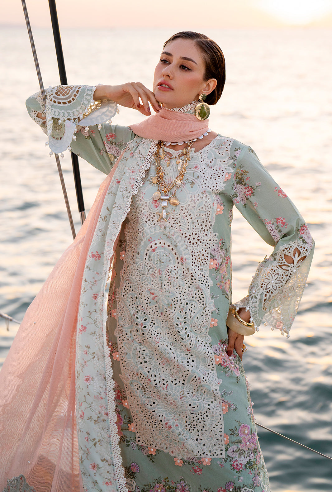 AJR Couture | Evara Luxury Lawn | Fyna - Luxury Dress - available at Maria Faisal in UK and USA.