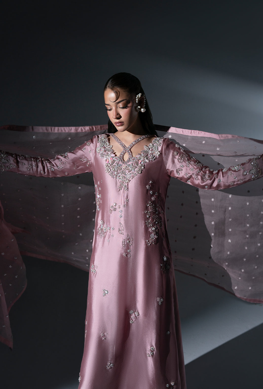 Ajr Couture | Symphony Pret 26 | Dusty Rose - Formal Dress - available at Maria Faisal in UK and USA.