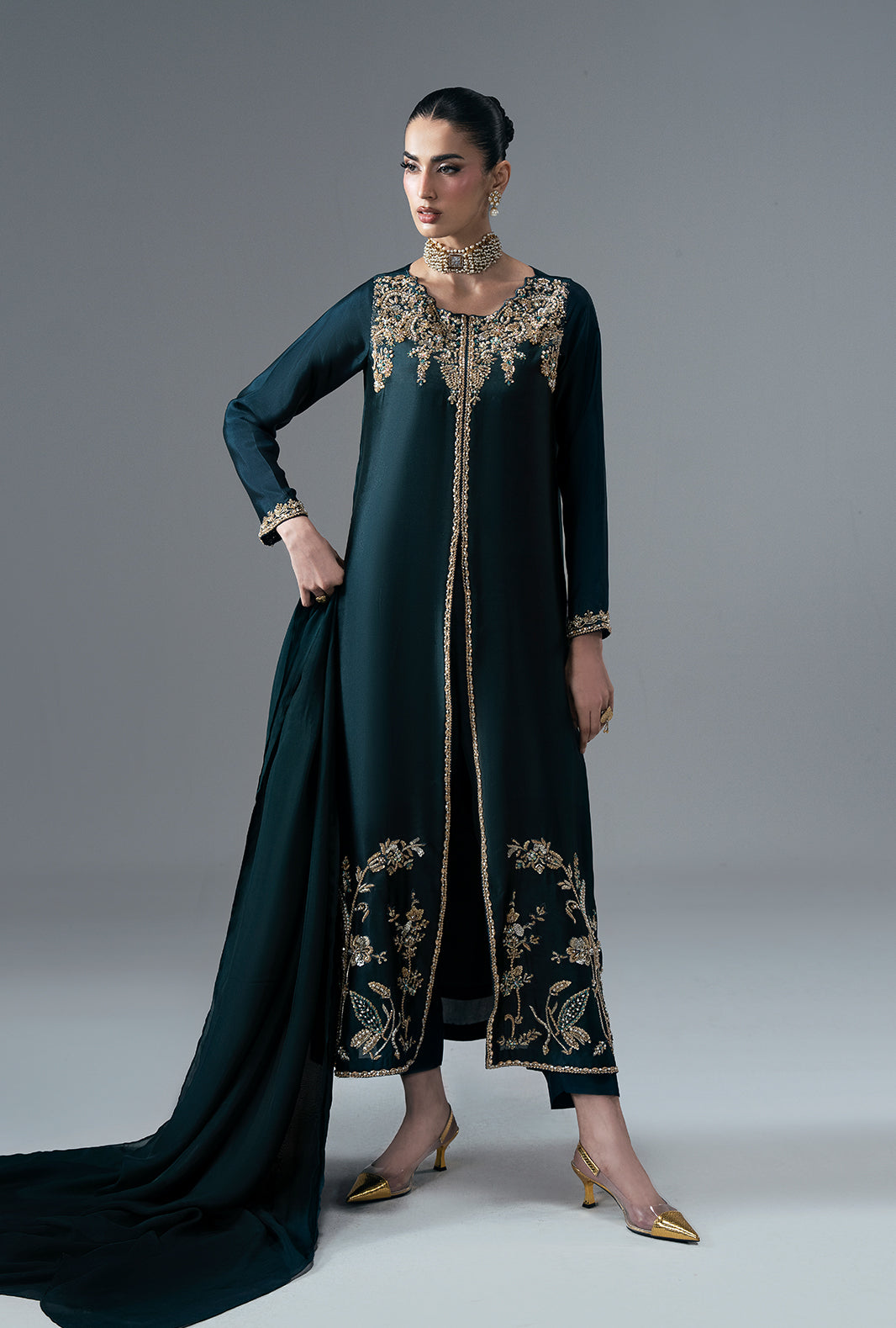 Ajr Couture | Symphony Pret 26 | Jade Mirage - Formal Dress - available at Maria Faisal in UK and USA.