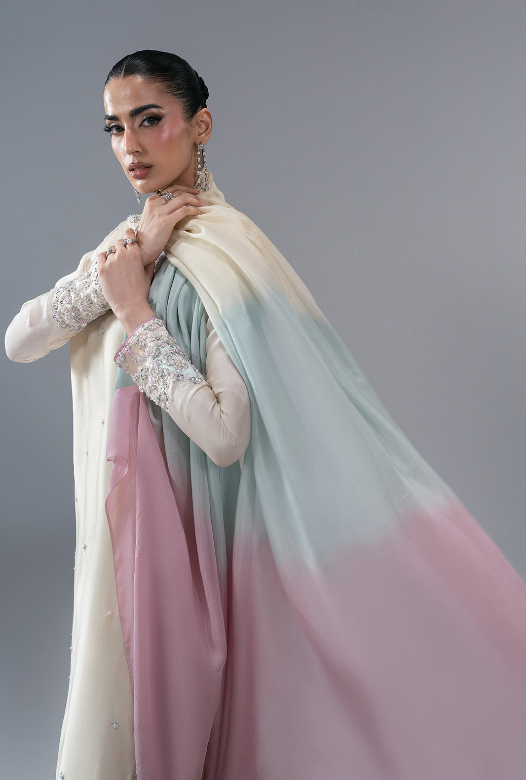Ajr Couture | Symphony Pret 26 | Ivory Muse - Formal Dress - available at Maria Faisal in UK and USA.