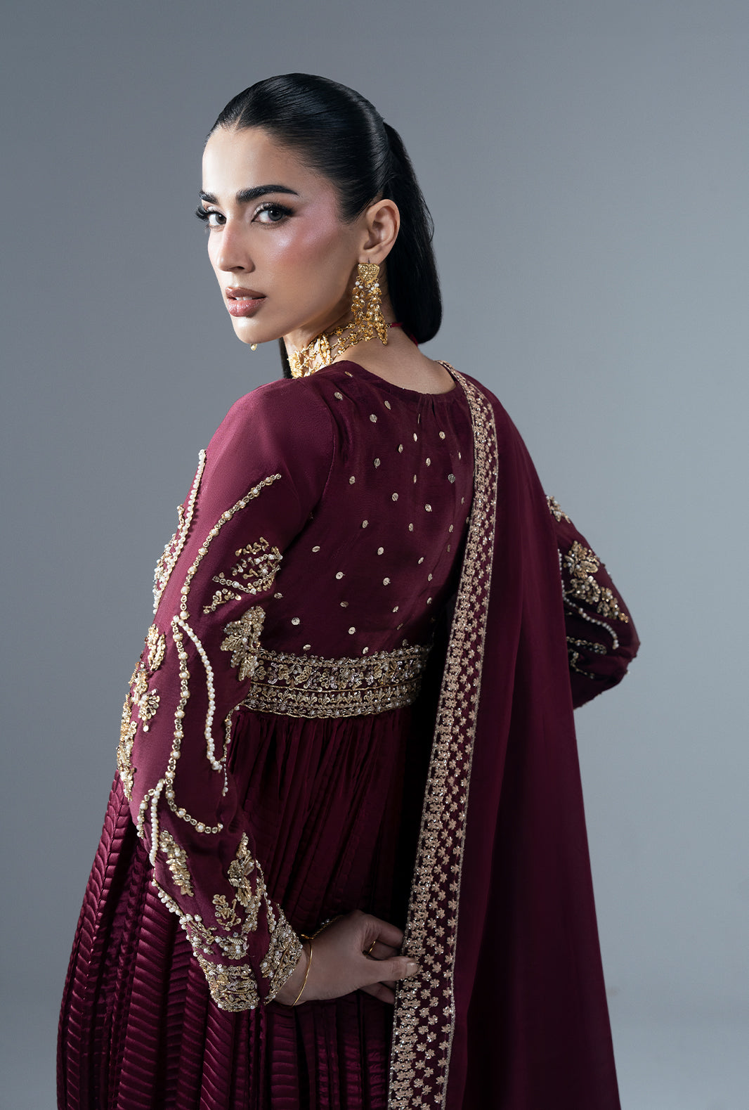 Ajr Couture | Symphony Pret 26 | Carmine - Formal Dress - available at Maria Faisal in UK and USA.