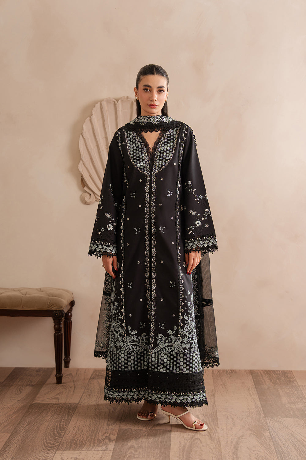Afrozeh | Muted Muse 26 | Stone - Luxury Dress - available at Maria Faisal in UK and USA.