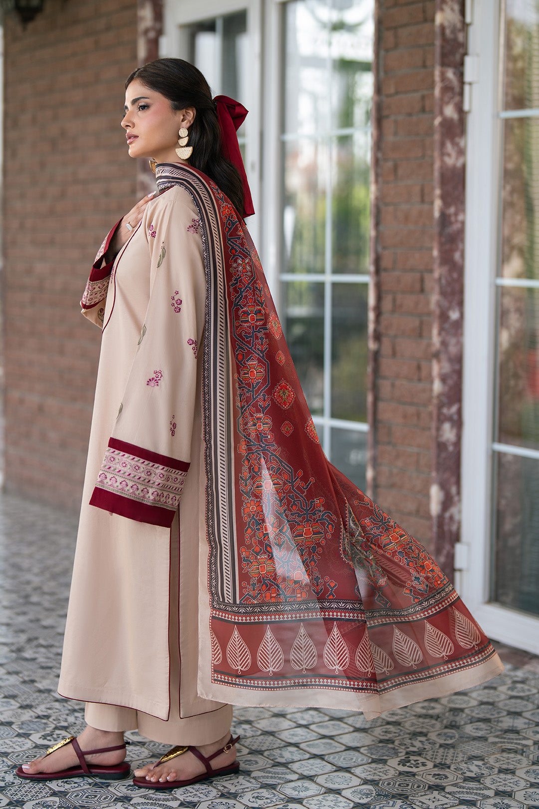 Alizeh | Printed Lawn | AF-EL-7078-Tan - Casual Dress - available at Maria Faisal in UK and USA.
