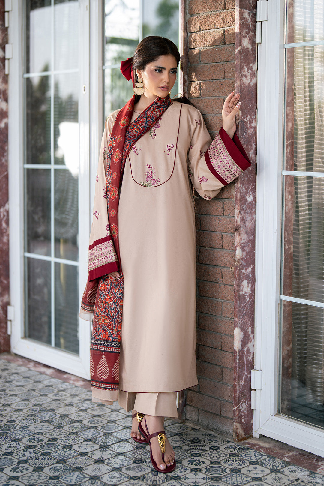 Alizeh | Printed Lawn | AF-EL-7078-Tan - Casual Dress - available at Maria Faisal in UK and USA.