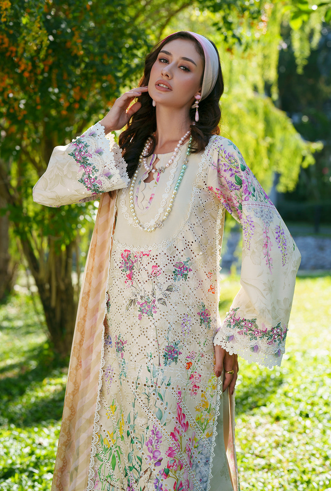 AJR Couture | Printed Chikankari 26 | Lila - Luxury Dress - available at Maria Faisal in UK and USA.