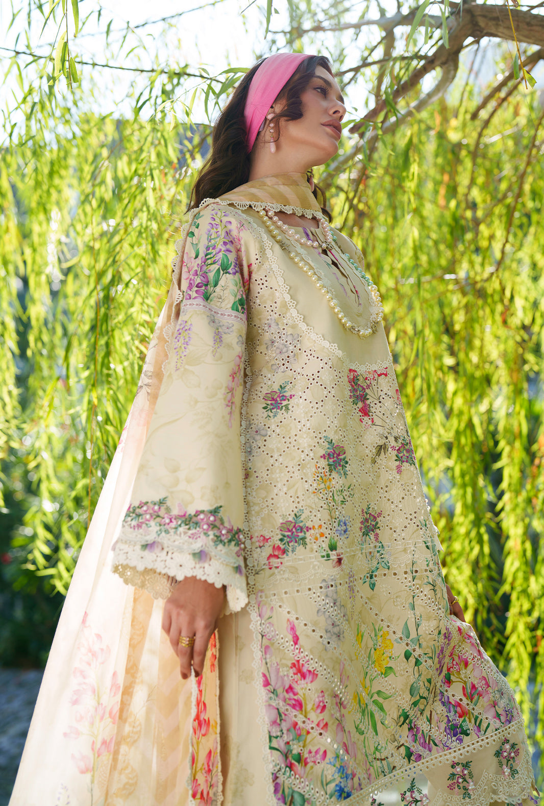 AJR Couture | Printed Chikankari 26 | Lila - Luxury Dress - available at Maria Faisal in UK and USA.