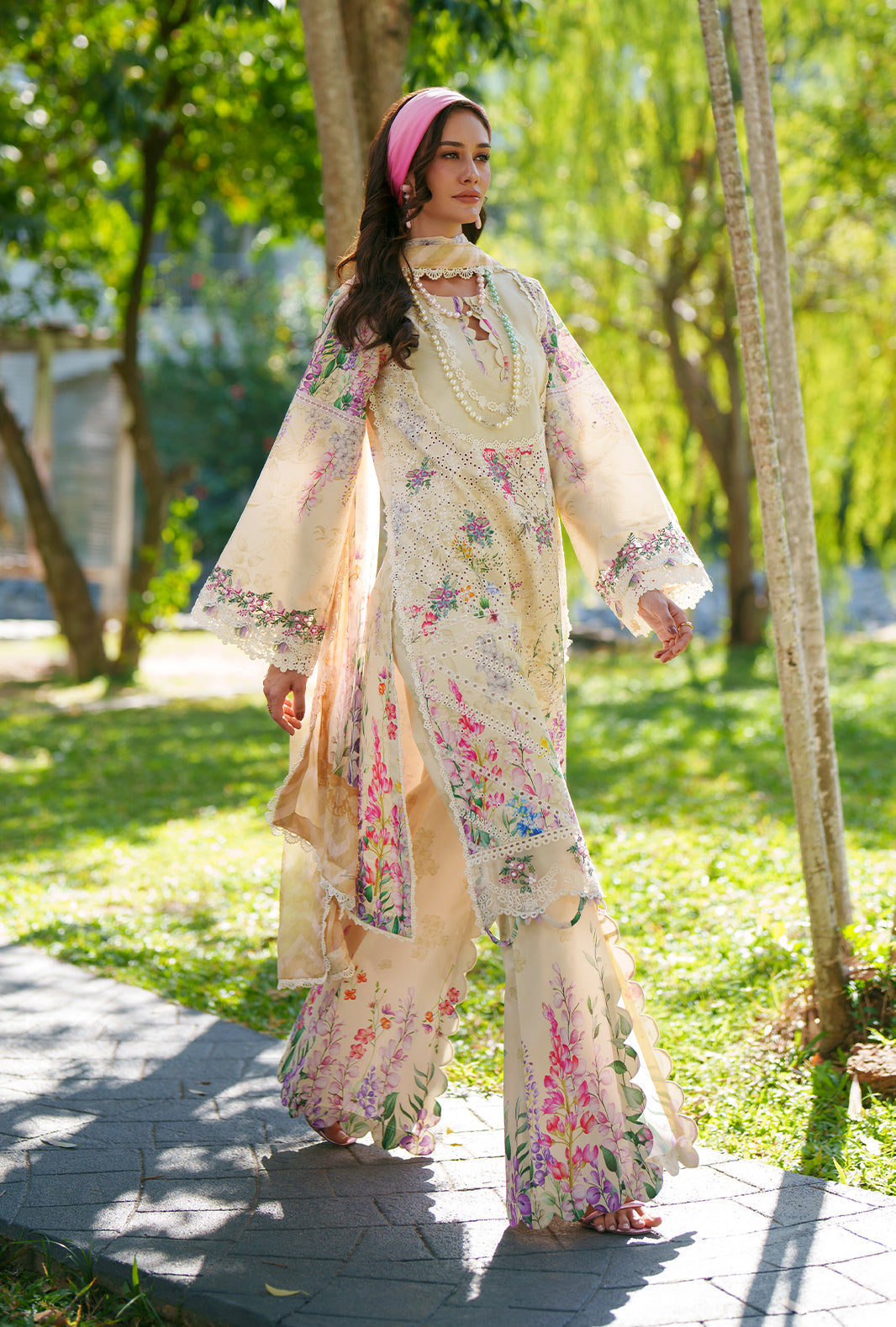 AJR Couture | Printed Chikankari 26 | Lila - Luxury Dress - available at Maria Faisal in UK and USA.