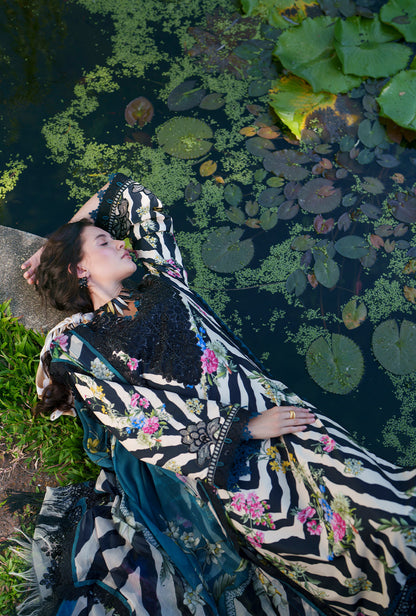 AJR Couture | Printed Chikankari 26 | Iris - Luxury Dress - available at Maria Faisal in UK and USA.