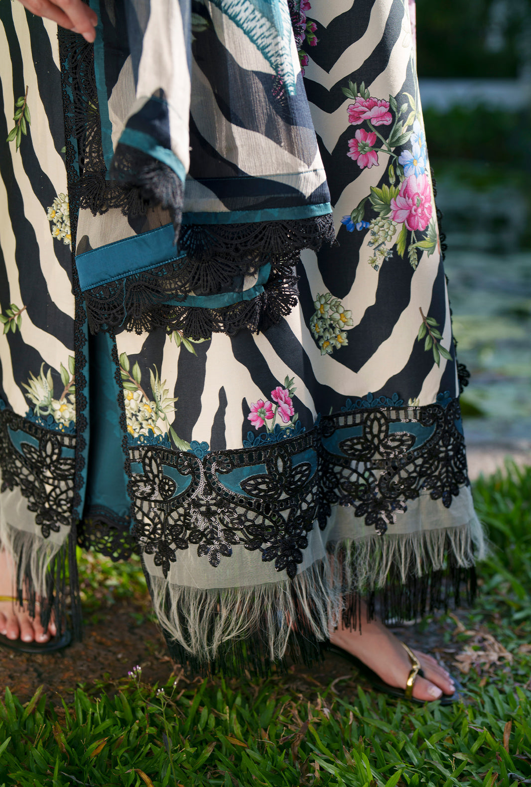 AJR Couture | Printed Chikankari 26 | Iris - Luxury Dress - available at Maria Faisal in UK and USA.