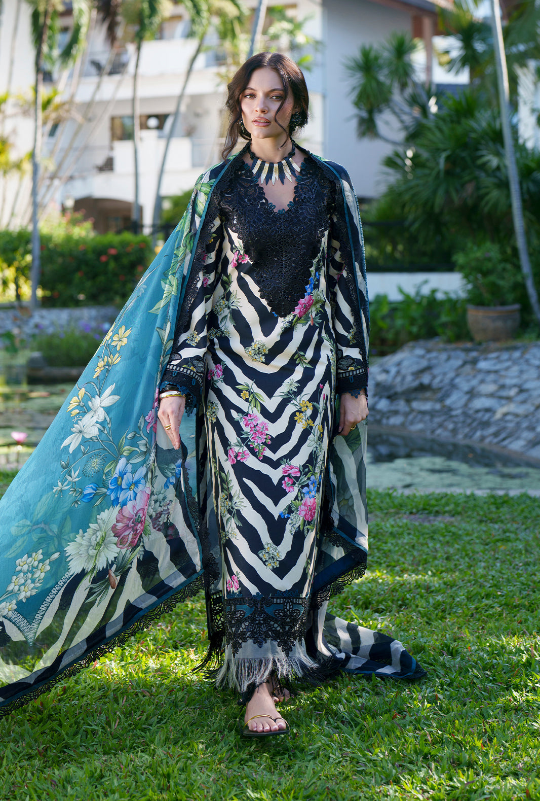 AJR Couture | Printed Chikankari 26 | Iris - Luxury Dress - available at Maria Faisal in UK and USA.