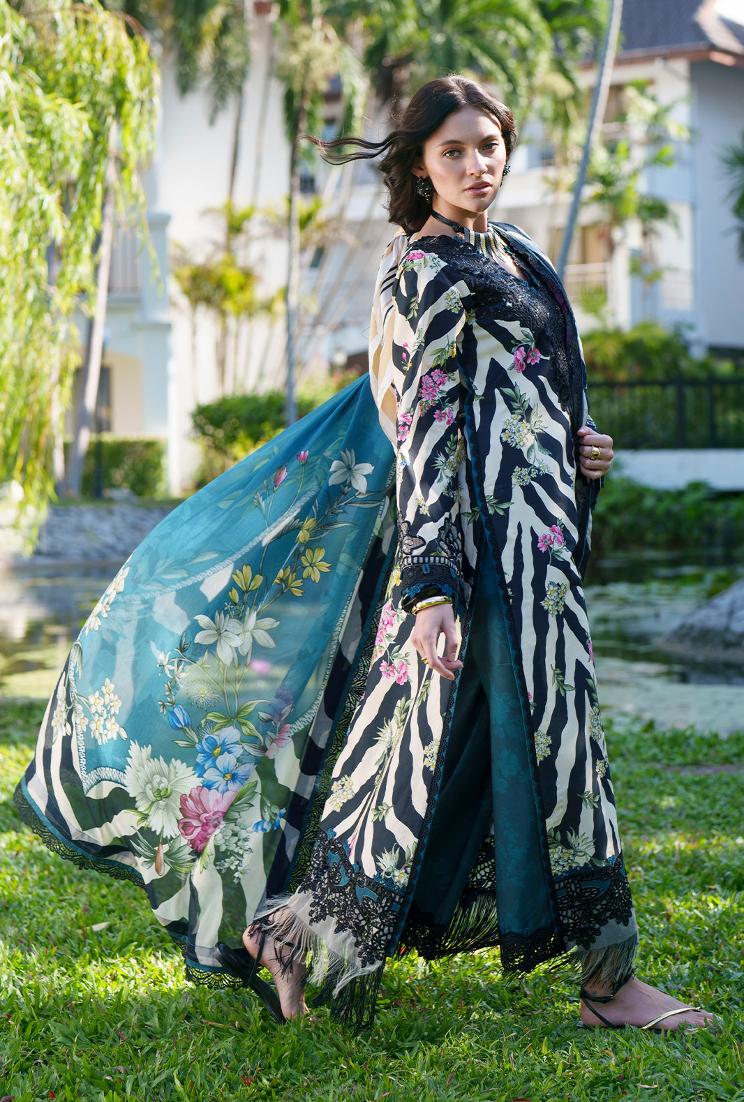 AJR Couture | Printed Chikankari 26 | Iris - Luxury Dress - available at Maria Faisal in UK and USA.