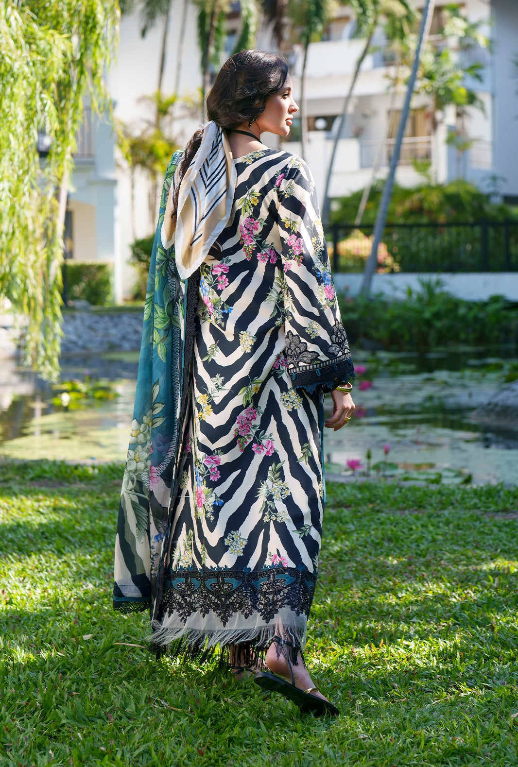 AJR Couture | Printed Chikankari 26 | Iris - Luxury Dress - available at Maria Faisal in UK and USA.