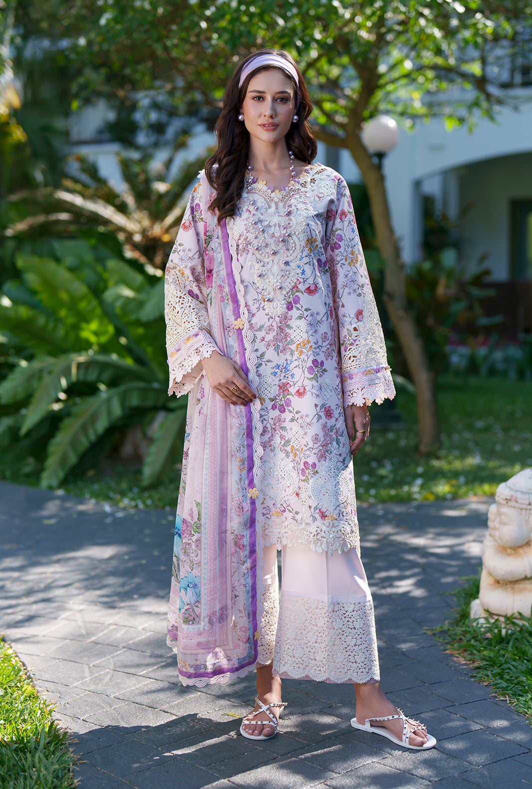AJR Couture | Printed Chikankari 26 | Zuri - Luxury Dress - available at Maria Faisal in UK and USA.