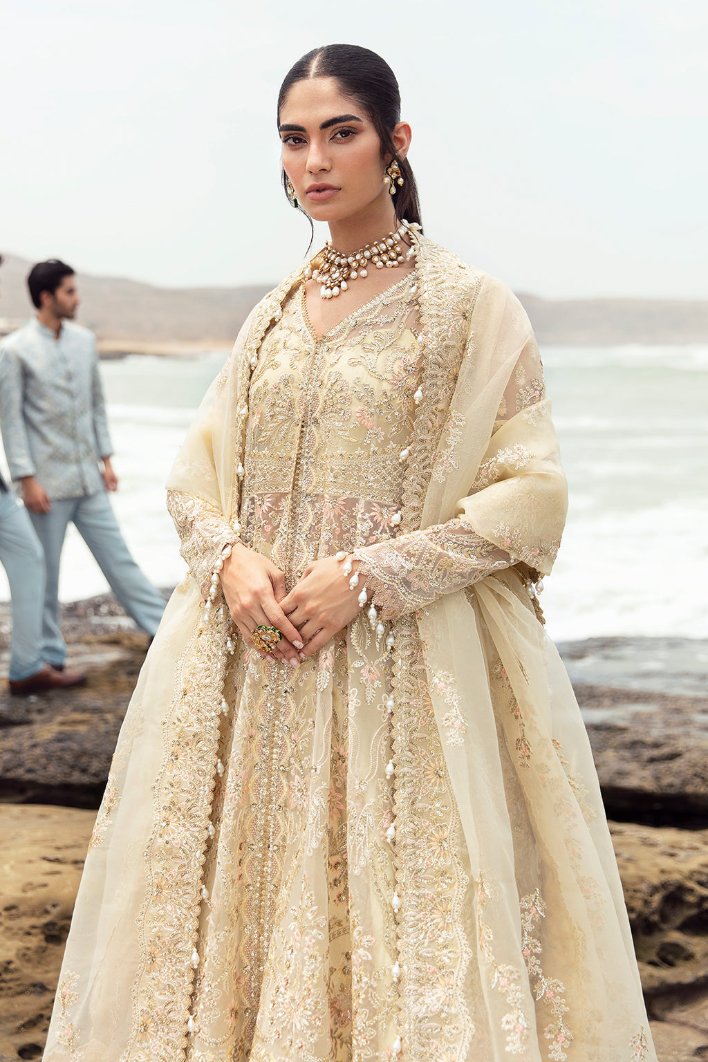 Afrozeh Dastangoi Wedding Formal'24 AROOHI - Lemon Pakistani Dress with intricate embroidery and embellishments. Shop elegant Asian dresses at Maria Faisal.