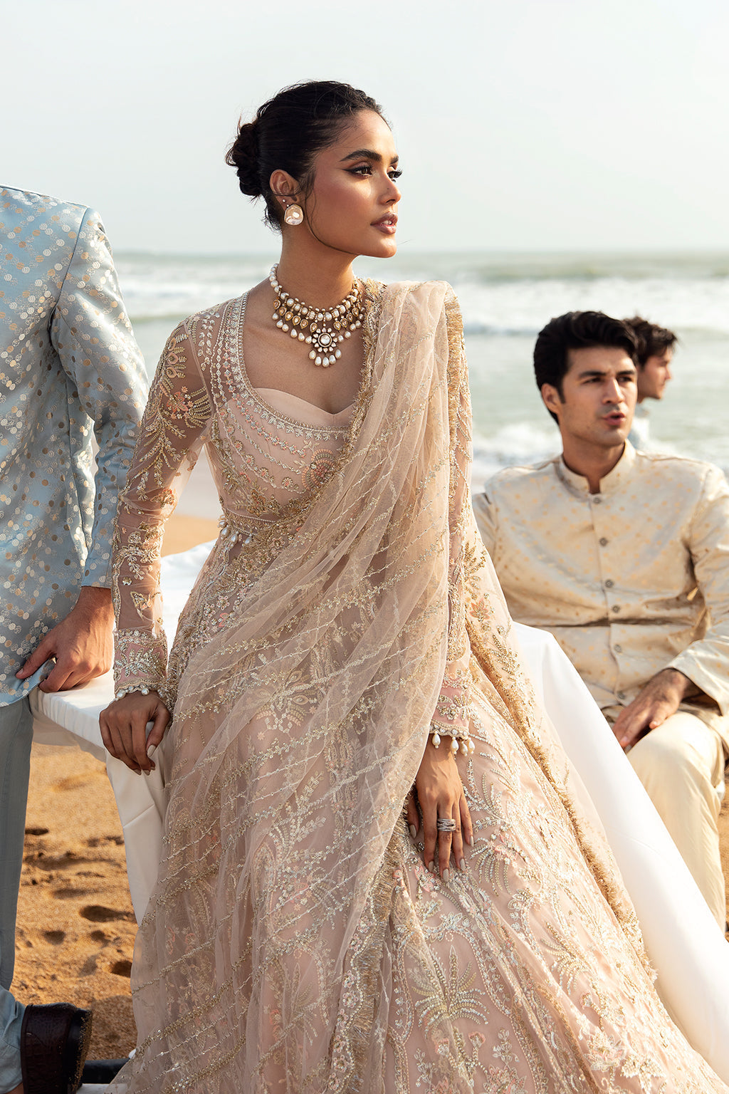 Afrozeh Dastangoi Wedding Formal'24 AWE-08 AFSHEEN - Peach Pink Pakistani Dress with intricate embroidery and embellishments. Shop elegant Asian dresses at Maria Faisal.
