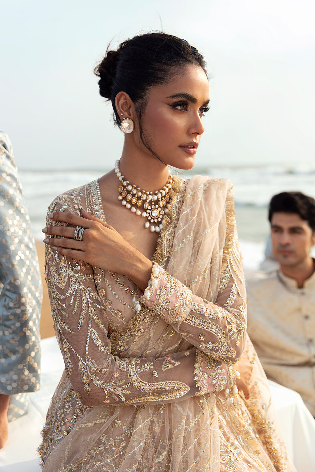 Afrozeh Dastangoi Wedding Formal'24 AWE-08 AFSHEEN - Peach Pink Pakistani Dress with intricate embroidery and embellishments. Shop elegant Asian dresses at Maria Faisal.