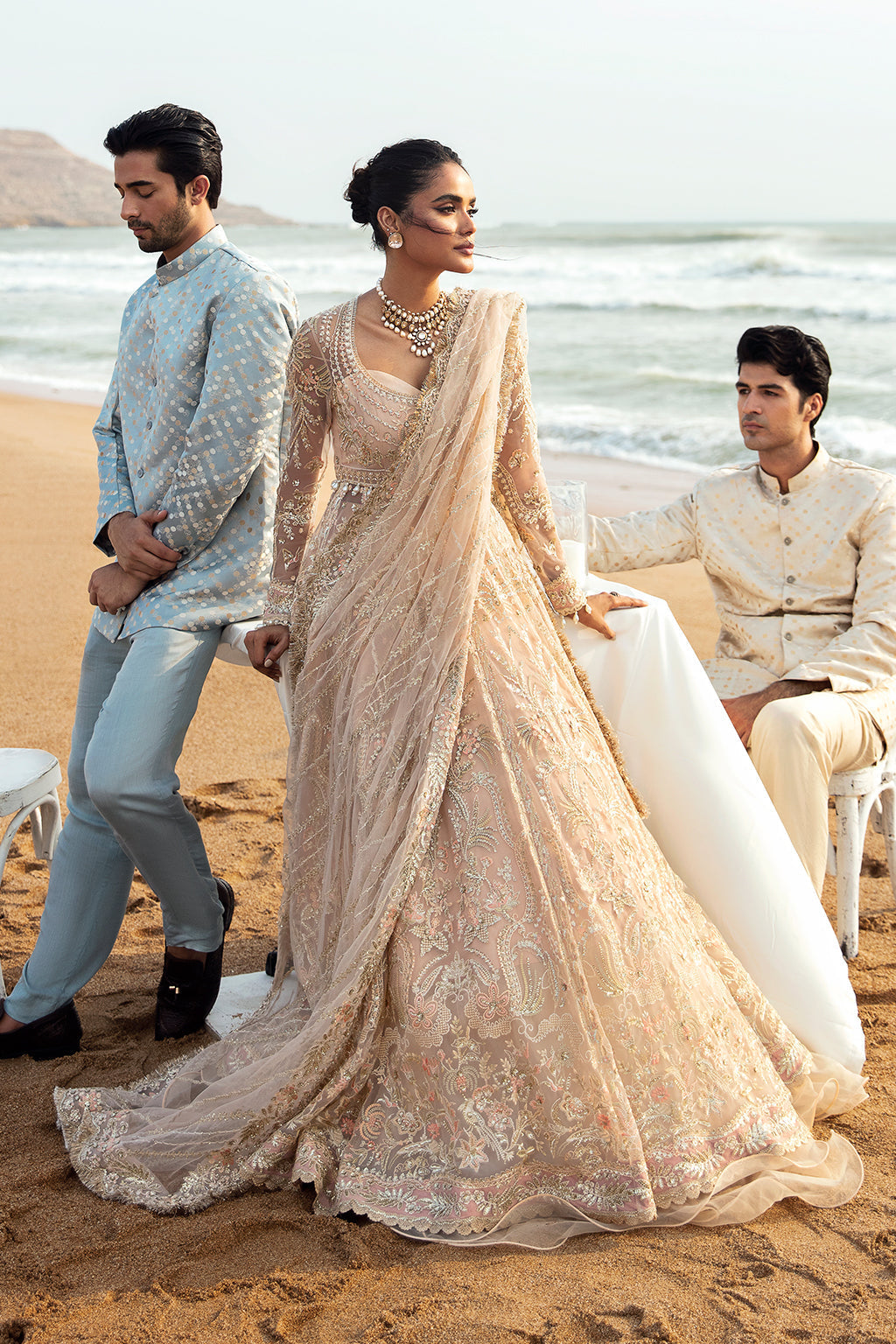 Afrozeh Dastangoi Wedding Formal'24 AWE-08 AFSHEEN - Peach Pink Pakistani Dress with intricate embroidery and embellishments. Shop elegant Asian dresses at Maria Faisal.