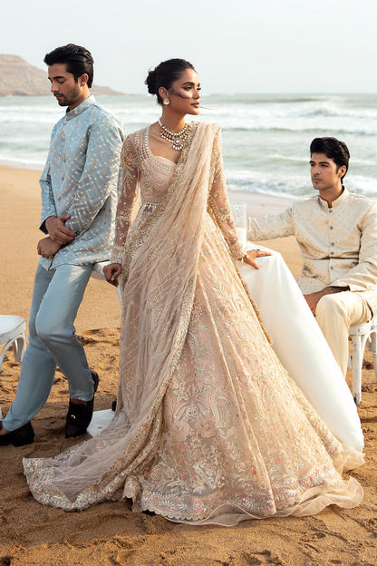 Afrozeh Dastangoi Wedding Formal'24 AWE-08 AFSHEEN - Peach Pink Pakistani Dress with intricate embroidery and embellishments. Shop elegant Asian dresses at Maria Faisal.