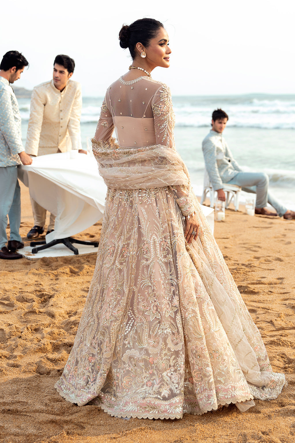 Afrozeh Dastangoi Wedding Formal'24 AWE-08 AFSHEEN - Peach Pink Pakistani Dress with intricate embroidery and embellishments. Shop elegant Asian dresses at Maria Faisal.