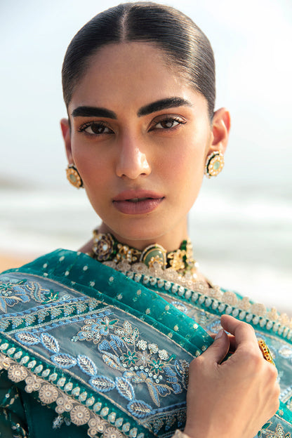 Afrozeh Dastangoi Wedding Formal'24 FIRDAUS - Teal Green Pakistani Dress with intricate embroidery and embellishments. Shop elegant Asian dresses at Maria Faisal.
