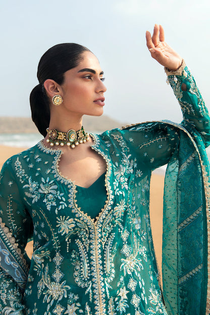 Afrozeh Dastangoi Wedding Formal'24 FIRDAUS - Teal Green Pakistani Dress with intricate embroidery and embellishments. Shop elegant Asian dresses at Maria Faisal.
