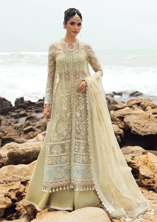 Afrozeh Dastangoi Wedding Formal'24 LEELA - Mint Green Pakistani Dress with intricate embroidery and embellishments. Shop elegant Asian dresses at Maria Faisal.