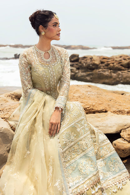 Afrozeh Dastangoi Wedding Formal'24 LEELA - Mint Green Pakistani Dress with intricate embroidery and embellishments. Shop elegant Asian dresses at Maria Faisal.