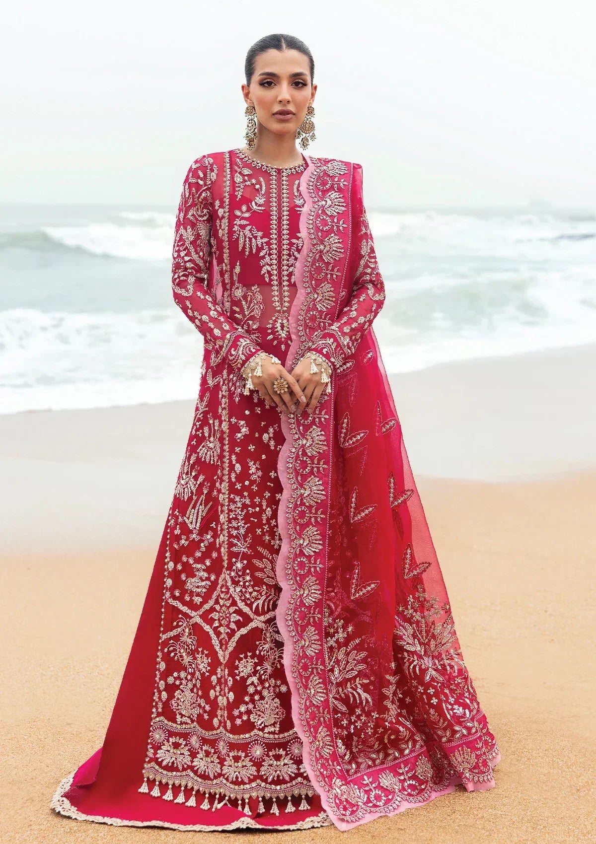 Afrozeh Dastangoi Wedding Formal'24 NAGEEN - Pinkish Red Pakistani Dress with intricate embroidery and embellishments. Shop elegant Asian dresses at Maria Faisal.