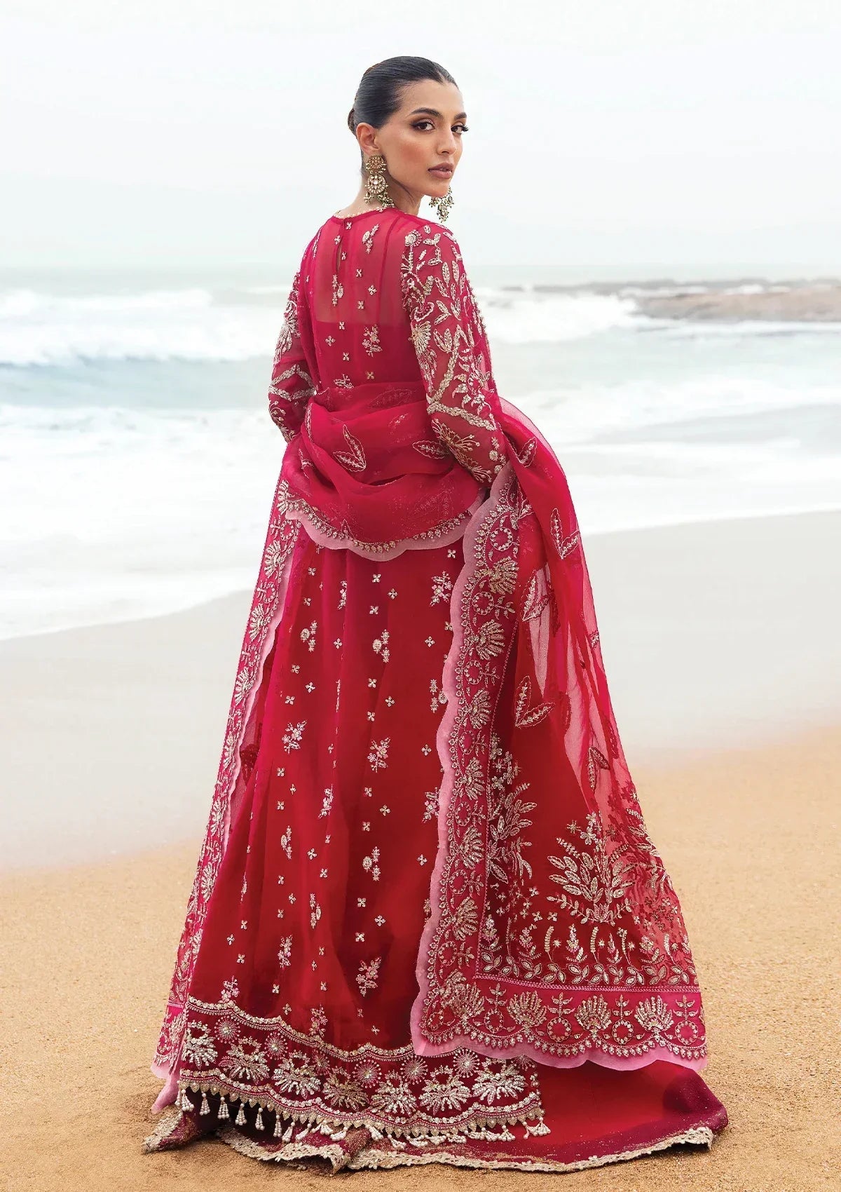 Afrozeh Dastangoi Wedding Formal'24 NAGEEN - Pinkish Red Pakistani Dress with intricate embroidery and embellishments. Shop elegant Asian dresses at Maria Faisal.