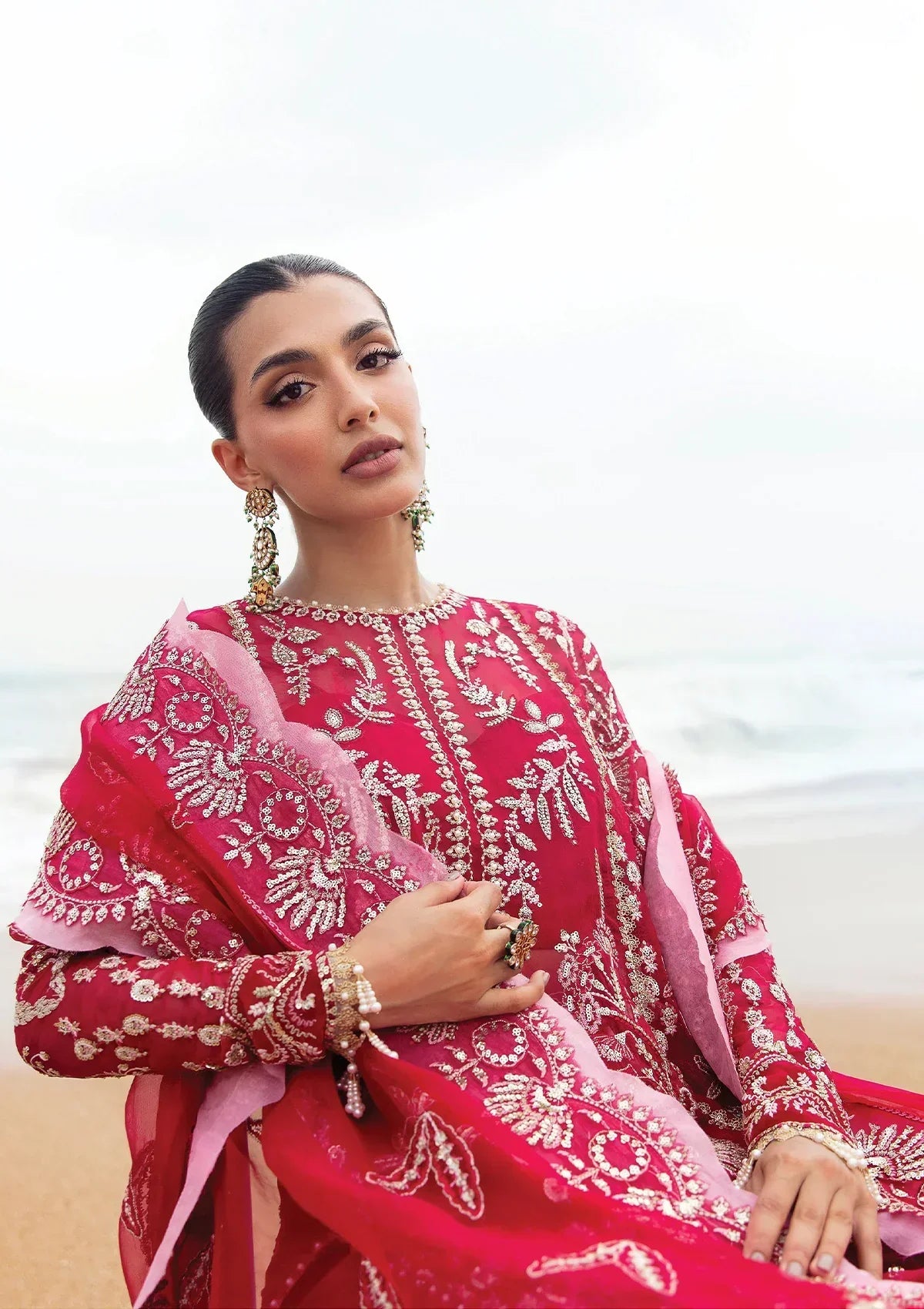 Afrozeh Dastangoi Wedding Formal'24 NAGEEN - Pinkish Red Pakistani Dress with intricate embroidery and embellishments. Shop elegant Asian dresses at Maria Faisal.