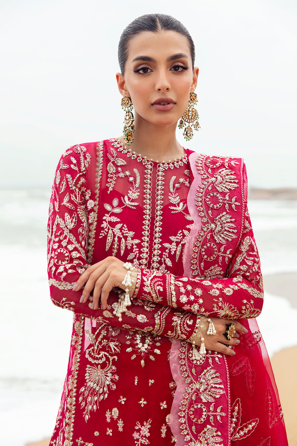 Afrozeh Dastangoi Wedding Formal'24 NAGEEN - Pinkish Red Pakistani Dress with intricate embroidery and embellishments. Shop elegant Asian dresses at Maria Faisal.