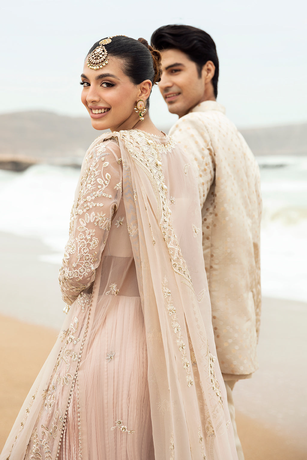 Afrozeh Dastangoi Wedding Formal'24 SHAHNOOR - Powder Pink Pakistani Dress with intricate embroidery and embellishments. Shop elegant Asian dresses at Maria Faisal.
