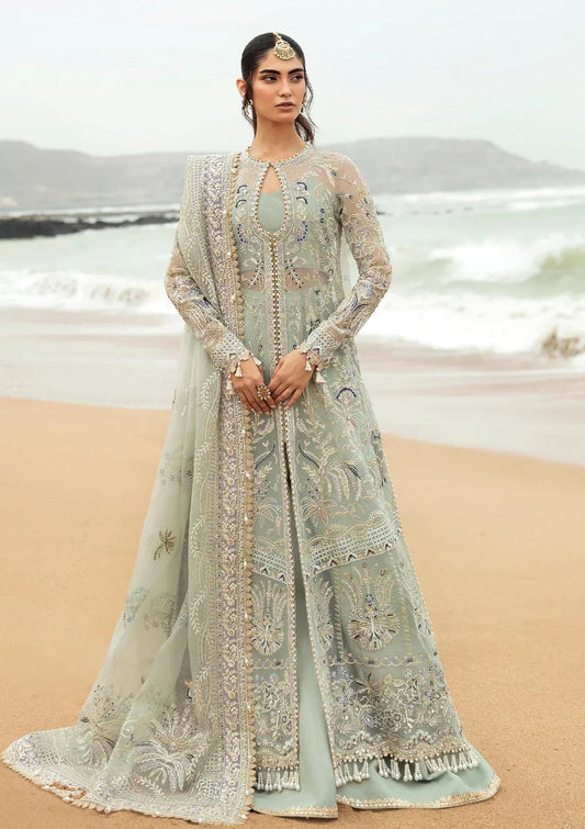 Afrozeh Dastangoi Wedding Formal'24 SHANZAY - Sea Green Pakistani Dress with intricate embroidery and embellishments. Shop elegant Asian dresses at Maria Faisal.