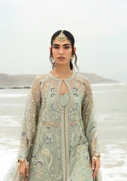 Afrozeh Dastangoi Wedding Formal'24 SHANZAY - Sea Green Pakistani Dress with intricate embroidery and embellishments. Shop elegant Asian dresses at Maria Faisal.