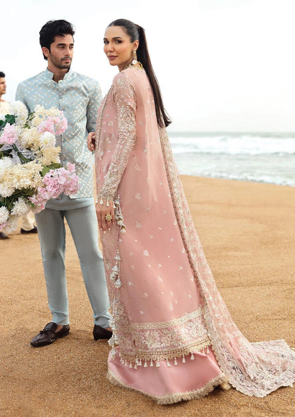 Afrozeh Dastangoi Wedding Formal'24 SHAZMA - Pink Pakistani Dress with intricate embroidery and embellishments. Shop elegant Asian dresses at Maria Faisal.