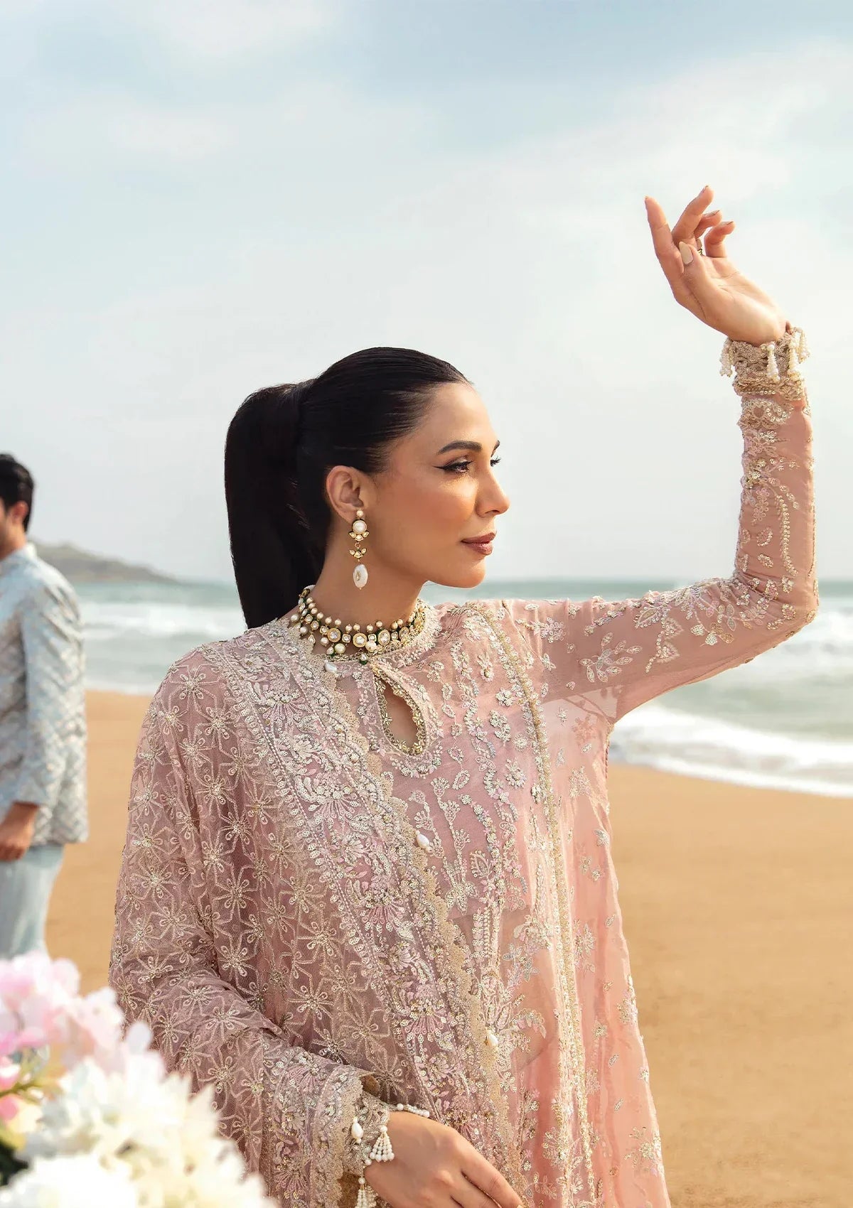 Afrozeh Dastangoi Wedding Formal'24 SHAZMA - Pink Pakistani Dress with intricate embroidery and embellishments. Shop elegant Asian dresses at Maria Faisal.