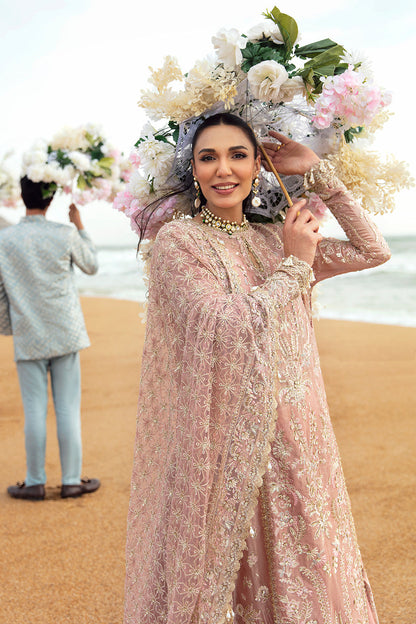 Afrozeh Dastangoi Wedding Formal'24 SHAZMA - Pink Pakistani Dress with intricate embroidery and embellishments. Shop elegant Asian dresses at Maria Faisal.