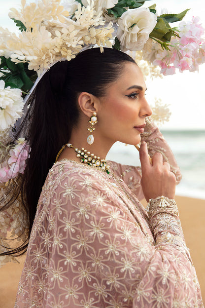Afrozeh Dastangoi Wedding Formal'24 SHAZMA - Pink Pakistani Dress with intricate embroidery and embellishments. Shop elegant Asian dresses at Maria Faisal.