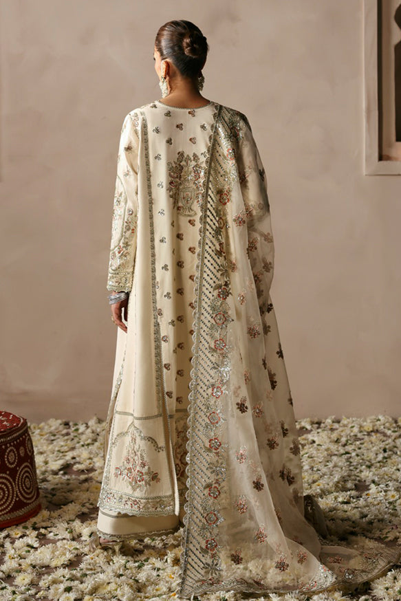 Afrozeh Divani Silk Edit 24 Arjumand – Off White Pakistani Dress with intricate embroidery and embellishments. Shop elegant Asian dresses at Maria Faisal.