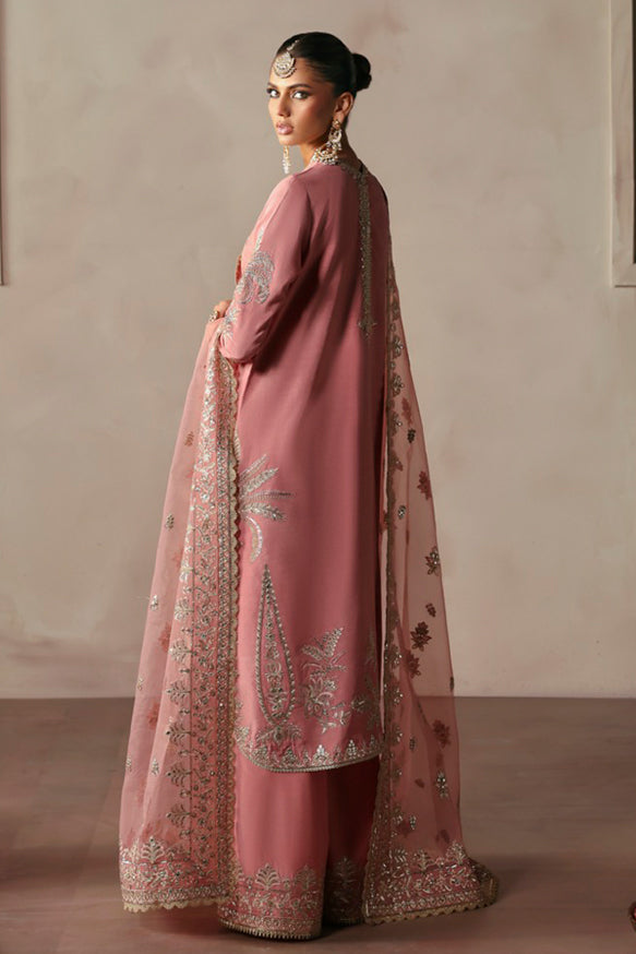 Afrozeh Divani Silk Edit 24 Gulrukh – Powder Pink Pakistani Dress with intricate embroidery and embellishments. Shop elegant Asian dresses at Maria Faisal.