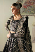 Afrozeh Divani Silk Edit 24 Husnara – Black Pakistani Dress with intricate embroidery and embellishments. Shop elegant Asian dresses at Maria Faisal.