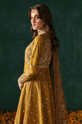 Afrozeh Divani Silk Edit 24 Jahanbano – Mustard/Gold Pakistani Dress with intricate embroidery and embellishments. Shop elegant Asian dresses at Maria Faisal.