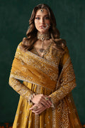 Afrozeh Divani Silk Edit 24 Jahanbano – Mustard/Gold Pakistani Dress with intricate embroidery and embellishments. Shop elegant Asian dresses at Maria Faisal.